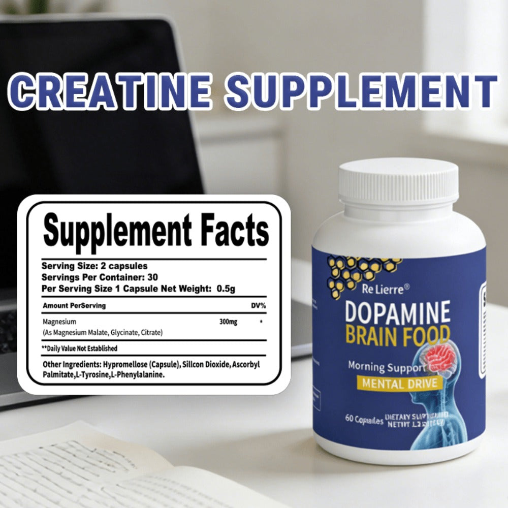 [Brain Support & Sleep] Relierre Dopamine Brain Support Capsules with Magnesium & Magnesium Glycinate, Focus & Restorative Sleep, High Potency Nootropic for Mental Clarity & Vitality