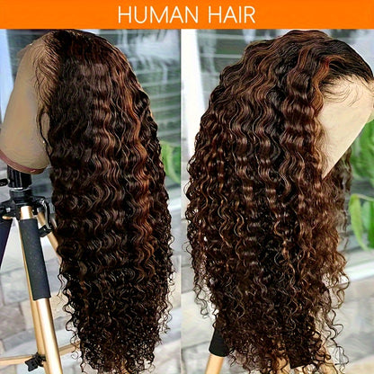 Lace Front Wig Human Hair 13x4 HD Lace Deep Wave Glueless Wig Pre Cut Pre Plucked with Baby Hair Natural Black Mixed Color 14-34 Inch High Gloss Everyday Special Events