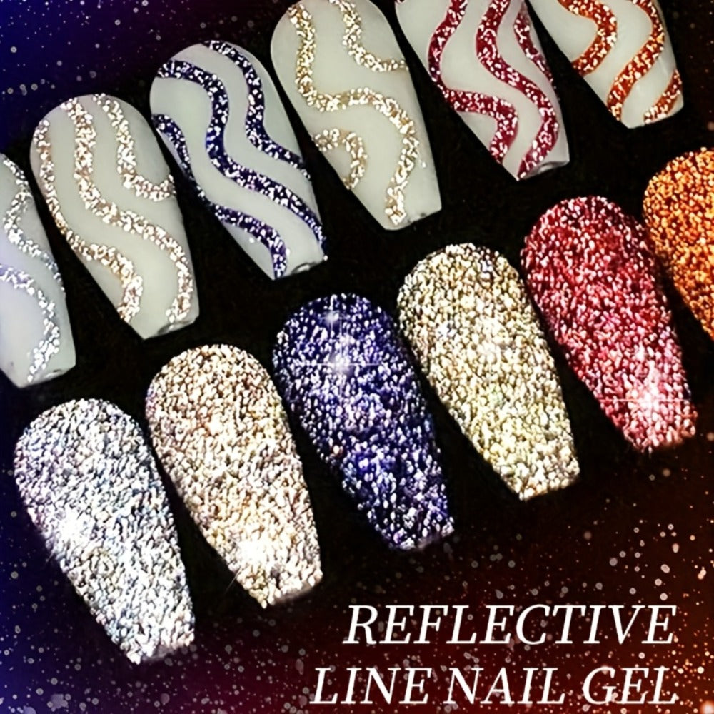 LILYCUTE 9pcs/Set Reflective Glitter Line Gel Nail Polish - Summer Bright Sparkling Gorgeous Color for Manicure, Pull Line Graffiti Painting Stripe Gel Nail Art LED Gel Varnish, Gel Nail Polis, Diy Manicure, Beauty Lovers, Salon Professionals
