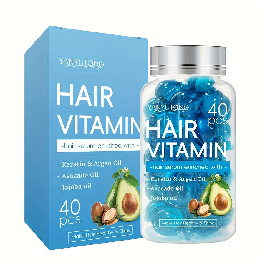 40 Capsules of Keratin Hair Vitamin Essence - Enriched with Moroccan Argan Oil, Avocado Oil, And Jojoba Oil, These Hair Essence Oil Capsules Keep Your Hair Nourished And Moisturized, Creating Smooth Hair Suitable for All Hair Types