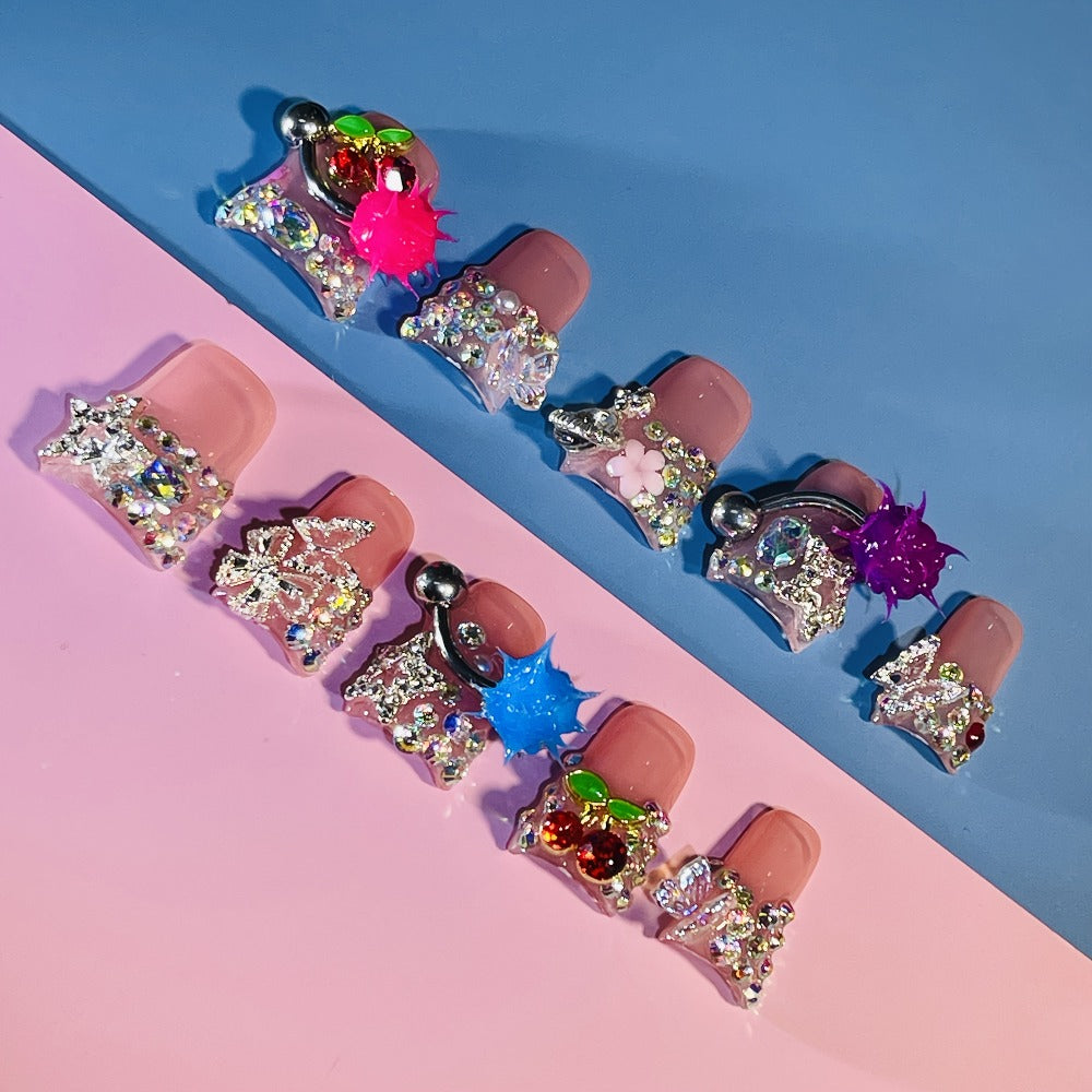 Press On Nails Duck Tip Pendulum Design – Bold Colorful Nail Art | Handmade False Nails for Everyday & Special Occasions, S/M/L