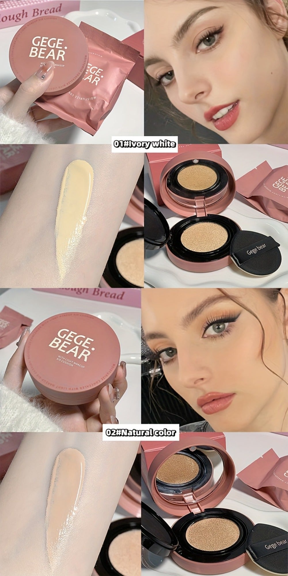 Cushion BB Foundation Cream with Replacement Core - Waterproof Oil Control Invisible Pore Coverage, Moisturizing Lightweight Formula, Buildable Natural Finish for All Skin Types, Ivory White