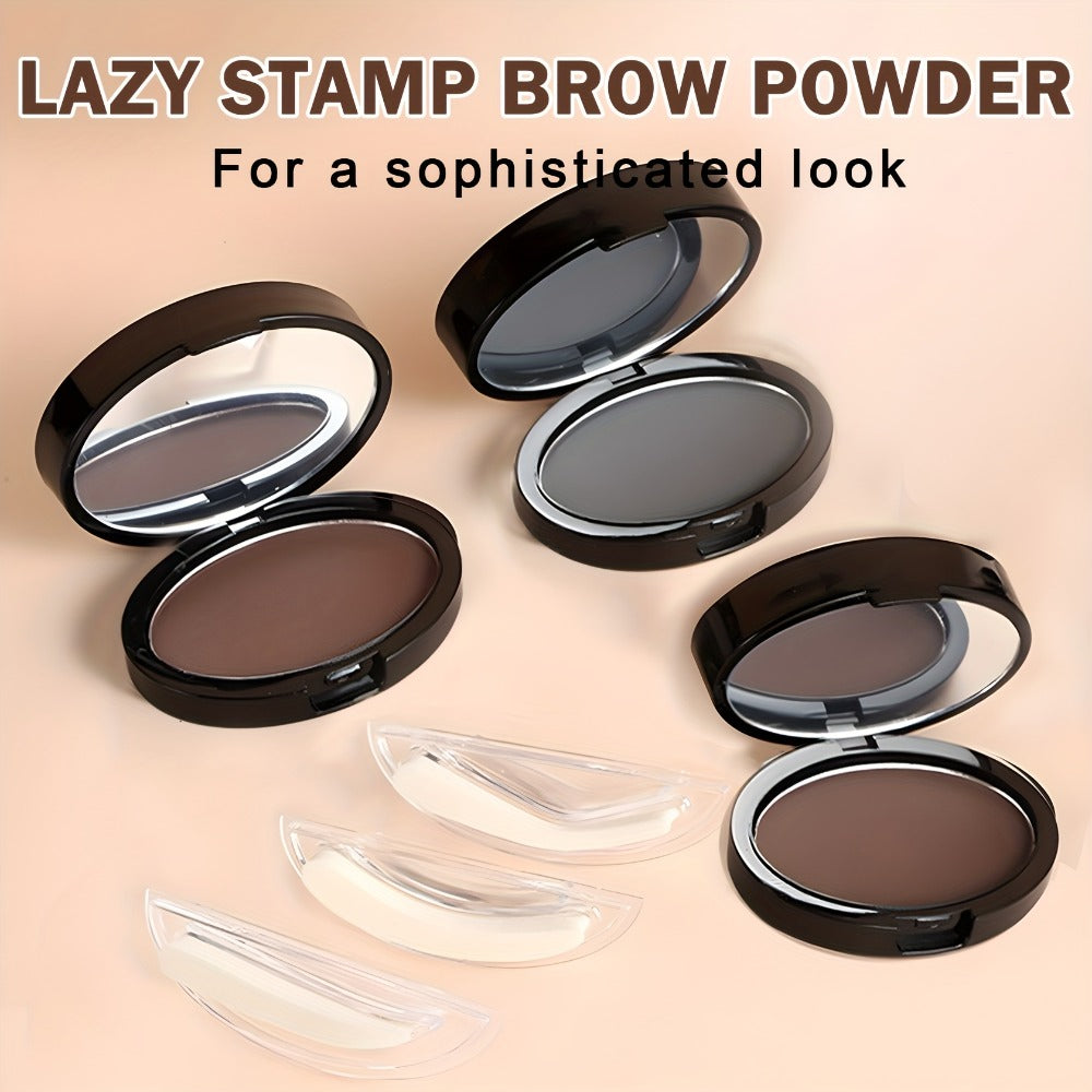 Eyebrow Stamp Powder Waterproof Natural Arched Brow Shaping Kit, Long-Lasting Eyebrow Makeup for Women, Works on Dry & Oily Skin — Grey, Light Brown, Dark Brown