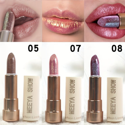 Glitter Shimmer Lipstick Set 3Pcs Pearlescent Pinkish Golden Creamy Lip Gloss Glossy Sparkle Lip Makeup for Party Stage Cosplay Valentine's Day Gift for Women