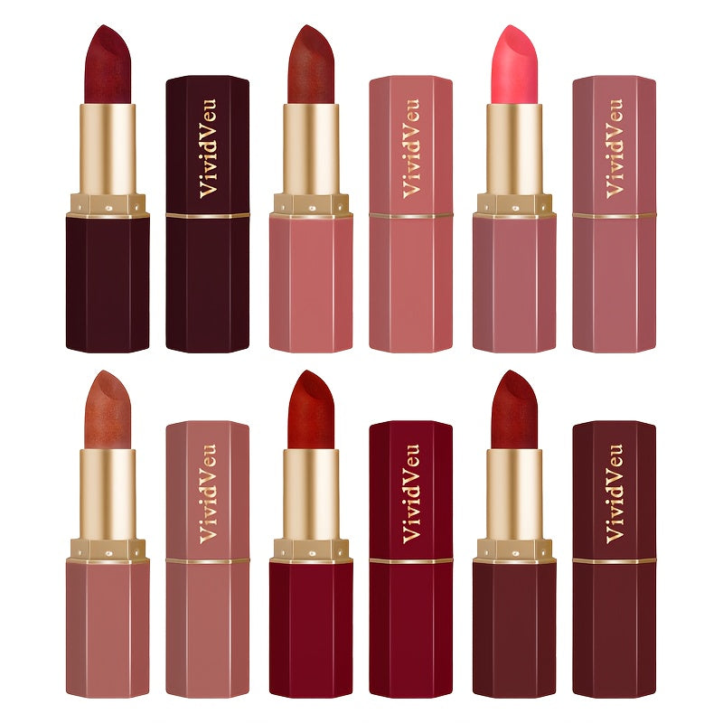 6pcs creamy lipsticks with a smooth and easy-to-apply texture, in berry shades, suitable for all light beige Light Beige tones, enriched with moisturizing ingredients, easy to color, a must-have for Halloween and Christmas.