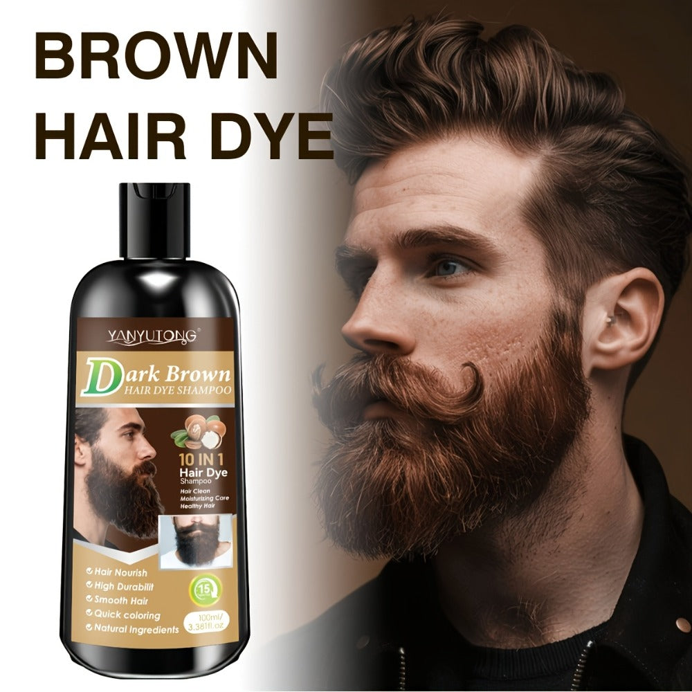 Color Shampoo for Beard & Hair — Natural Plant Dye Formula, Quick Gray Coverage, Gentle on Scalp | 3.38oz | Black, Dark Brown & Chestnut Brown