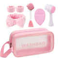 7pcs Facial Cleansing Set, Deep Cleansing Beauty SpaMask Brush Set, Soft Velvet Headband, Hair Tie Set, GentleScrub Brush, Detailing Facial Brush, Portable SkinCare Tool with Wash Bag for Women