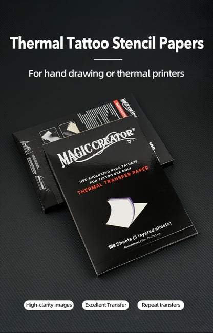 Tattoo Transfer Paper 100 Sheets 4-Layer Thermal Stencil — Professional Tattoo Stencil Paper for Drawing, Tracing & Transfer, Compatible with All Tattoo Machines