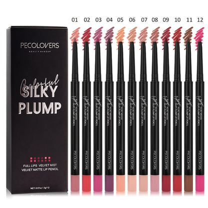 Lip Liner Pencil Set 12 Pieces Waterproof Long Lasting Multi-Functional Lip Eye Brow Liner Colorful Cosmetic Makeup Pens for All Skin Tones