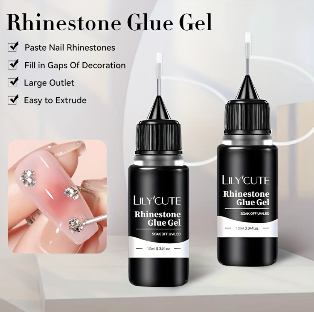 LILYCUTE 0.34oz 2pcs Nail Rhinestone Adhesive Glue Clear Nail Art Sticky Gel for Stick The Drill Jewelry 3D Decorations Nail Glue Gel