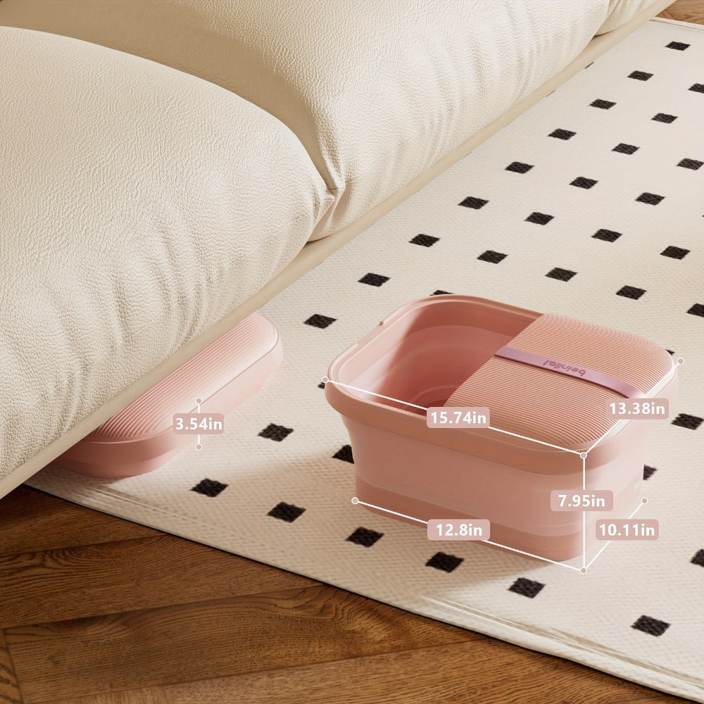 Foot Bath Spa Massager Collapsible with Heat Bubbles Massage Rollers LED Light Pedicure Foot Soak Tub Foldable Foot Scrubber for Home Use Gift for Women