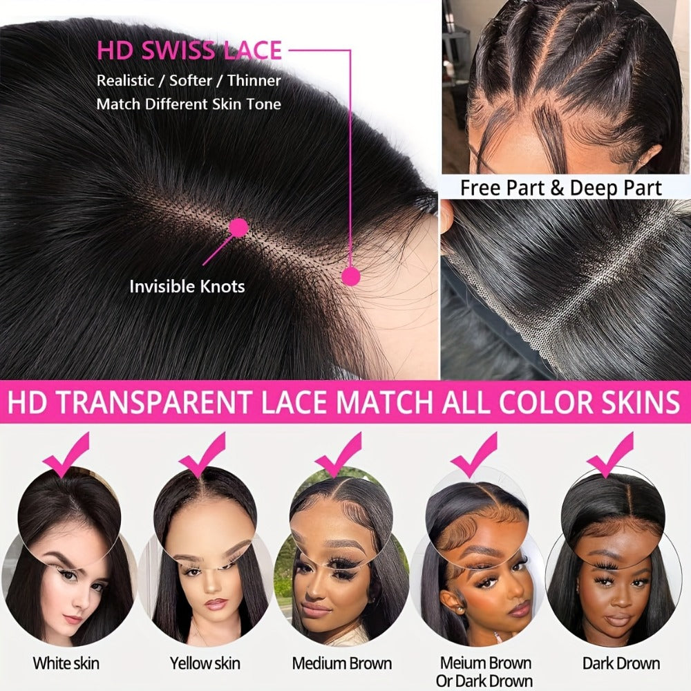 Straight Bob Wig Human Hair 4x4 HD Lace Glueless 250% Density Pre Cut Pre Plucked Wear and Go for Women Daily Party Music Festival 8-14 Inch