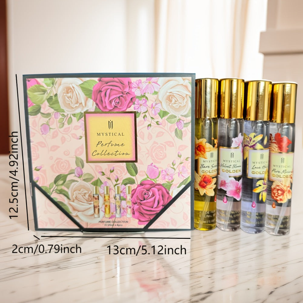 Perfume Gift Set for Women — 4 x 20ml Travel Spray | Floral & Fruity Unisex Fragrance Sampler Set for Daily Wear, Dating, Mother's Day & Birthday Gifting
