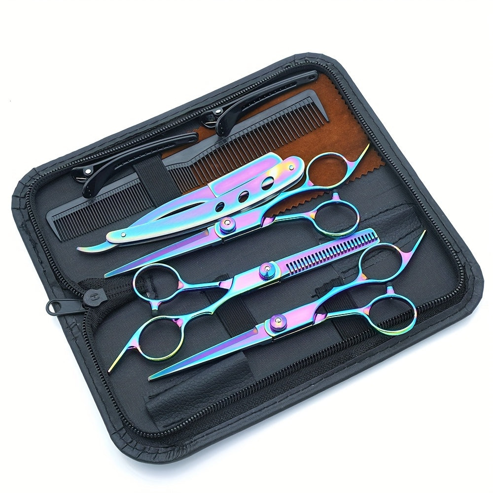 Hair Cutting Scissors Set 6 Inch Stainless Steel Colorful Thinning Shears Hairdressing Scissors Barber Comb Kit Professional Salon Shears for Men Women