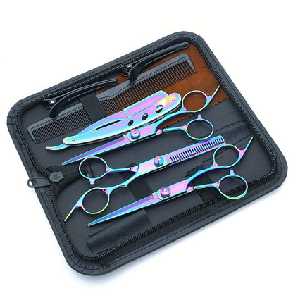 Hair Cutting Scissors Set 6 Inch Stainless Steel Colorful Thinning Shears Hairdressing Scissors Barber Comb Kit Professional Salon Shears for Men Women