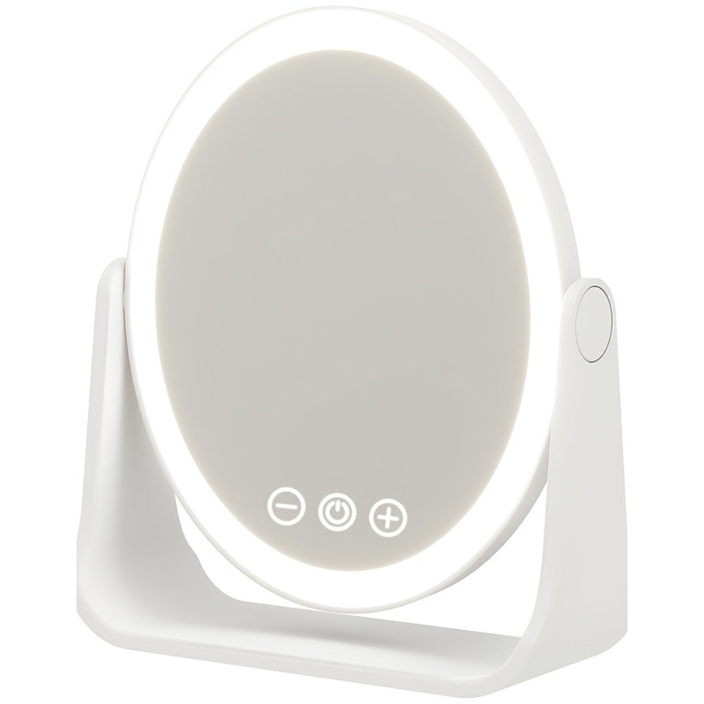 LED Makeup Mirror Folding with Touch Screen - USB Rechargeable Portable Vanity Mirror, Tri-Color Dimmable Lighting, Travel Desk Tabletop Use, Square or Round, Pink or White