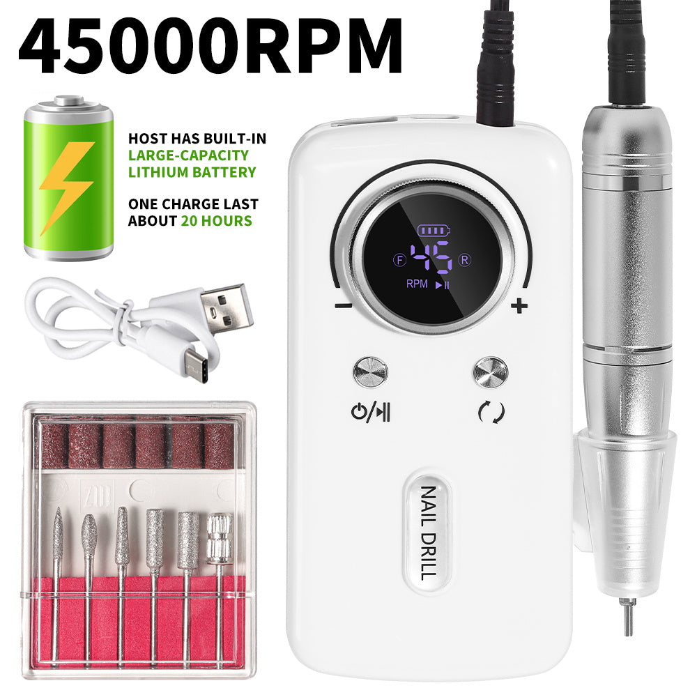 Limegirl Cordless Nail Drill Professional: 45000 RPM Rechargeable Electric Nail File Kit, Portable And Low Noise for Acrylic, Gel Nails, Manicure And Pedicure - Salon And Home Use