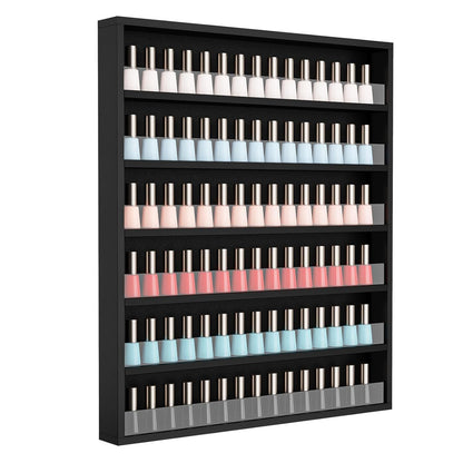 Nail Polish Rack Wall Mount 6 Layers Holds 120 Bottles - Nail Polish Organizer with Acrylic Baffles Large Nail Varnish Display Shelf for Salon Home White Black