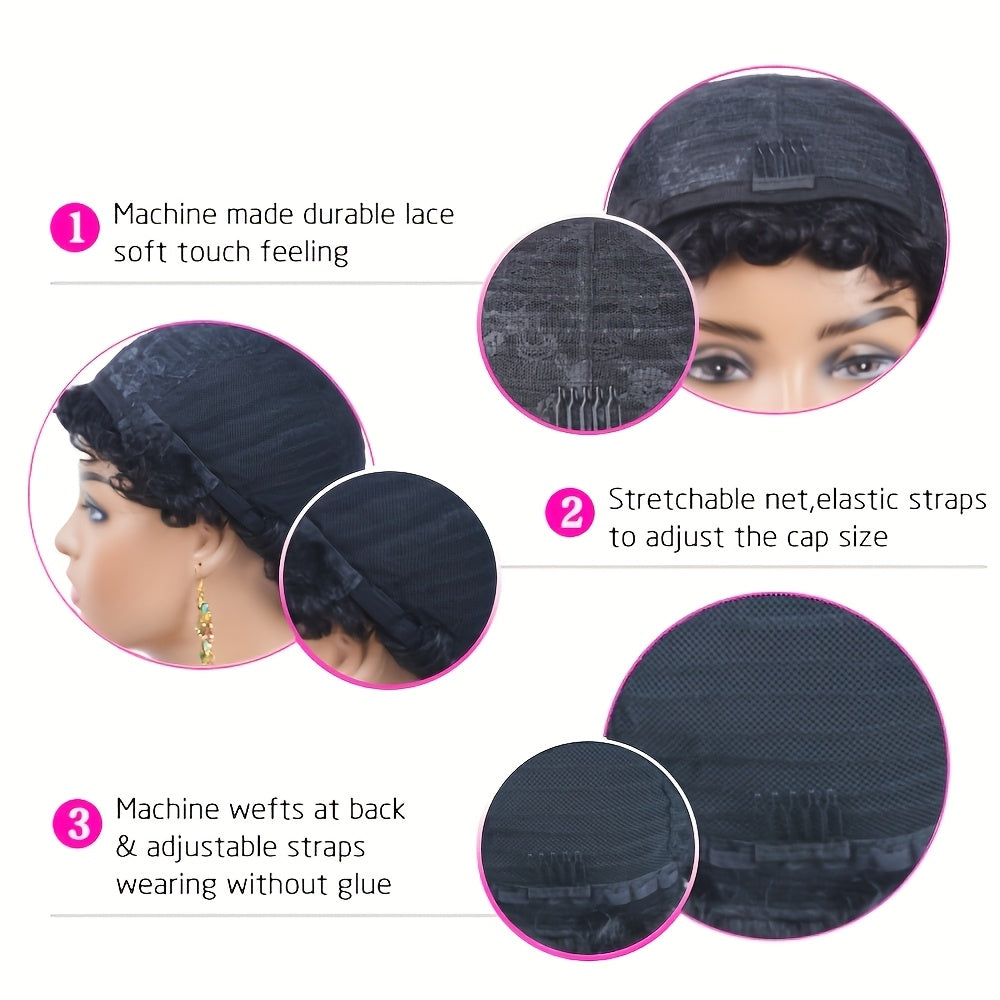 [Cosplay Festivals Parties] Afro Curly Human Hair Wigs, Short Kinky Curly Glueless Wigs Real Human Hair, High-Curl Afro Design, Easy to Wear And Easy to Manage, Perfect for Daily Use, Cosplay, Festivals, 70s 80s Cosplay Fan Hair And Enhancing The Atmosphe