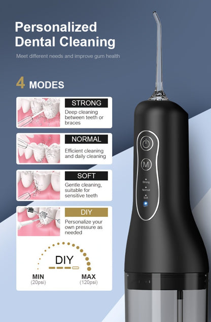 Water Flosser Cordless Oral Irrigator 4 Adjustable Modes 4 Nozzles Rechargeable IPX7 Waterproof Portable for Home Travel Deep Cleaning Gum Care Dental Hygiene Gift Black