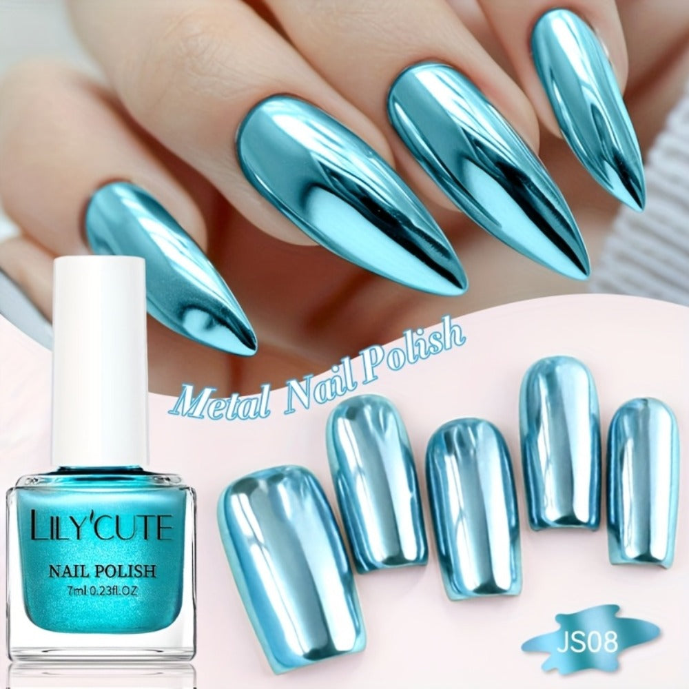Metallic Nail Polish Set 8pcs - Super Bright Quick-Dry Regular Nail Polish No UV Lamp Needed, French Style Glass Bottle Nail Art Colors for Women