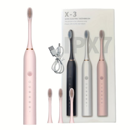 Sonic Electric Toothbrush 6 Modes Smart Timer USB Rechargeable - Soft Bristles for Sensitive Gums - Whitening Oral Care Toothbrush for Men & Women (Black/White/Pink)