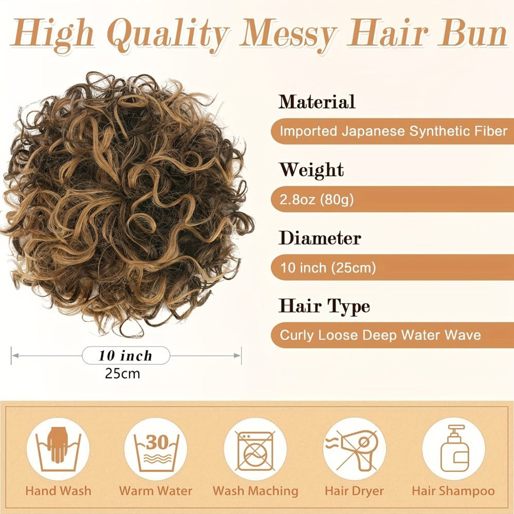 Messy Bun Hair Extension Drawstring Curly Ponytail - 80g Synthetic Loose Bun Piece for Women Thinning Hair Black Brown Burgundy 10 Inch