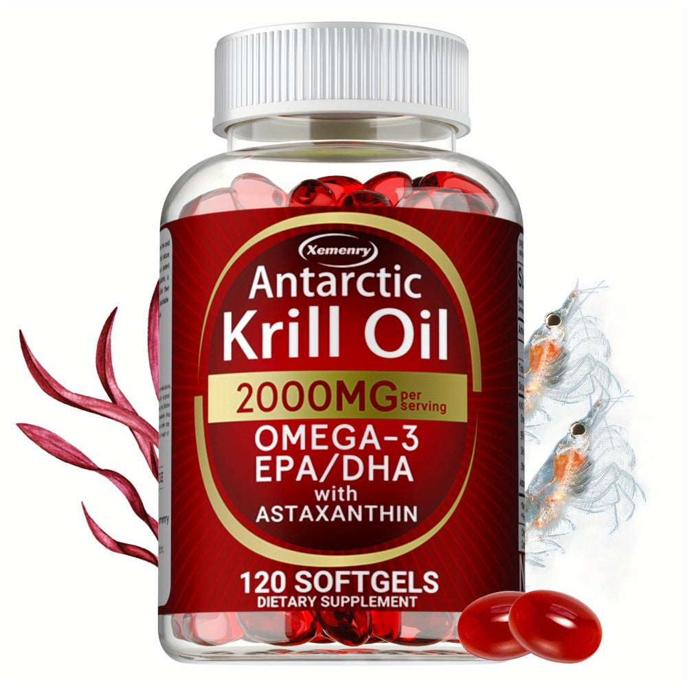 Antarctic Krill Oil - 2000 Mg - Rich in Omega-3 EPA, DHA and Astaxanthin - Supports Bone, Immune Health - 120pcs