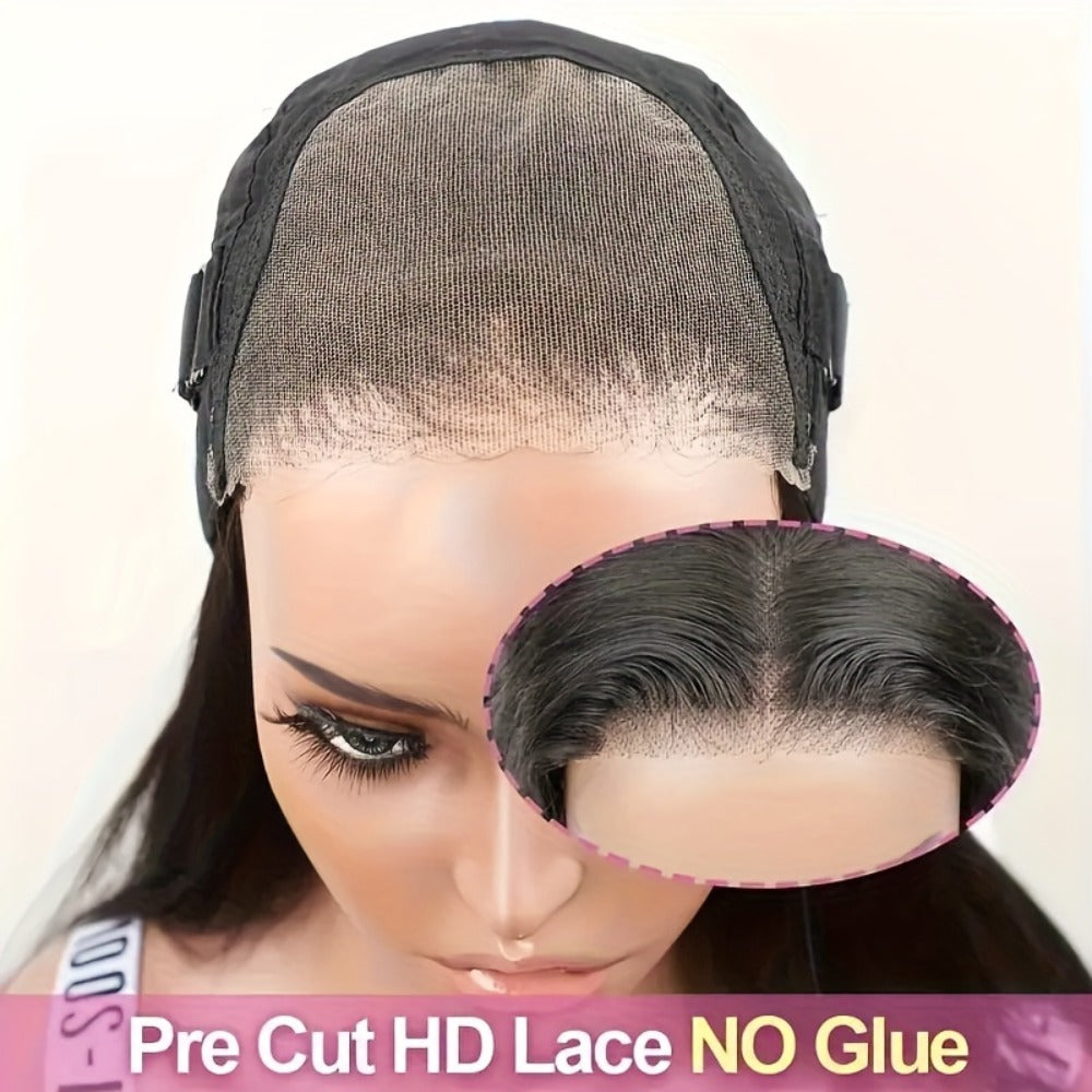 Wear and Go Wig Human Hair 4x4 HD Lace Closure — Glueless, Pre-Plucked, 200% Density, Straight, Pre-Cut Lace, Ready to Wear Wig for Women, Natural Black, 16–36 Inch