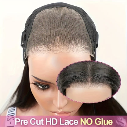 Wear and Go Wig Human Hair 4x4 HD Lace Closure — Glueless, Pre-Plucked, 200% Density, Straight, Pre-Cut Lace, Ready to Wear Wig for Women, Natural Black, 16–36 Inch