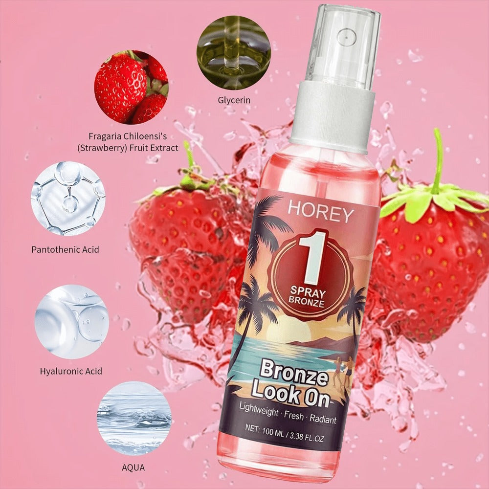 Self Tanning Spray Strawberry Scent 100ml Progressive Gradual Tan 2-in-1 Moisturizing Sunless Tanner for Light Skin Natural Wheat Complexion Summer Glow Portable Easy Absorption 3.38oz