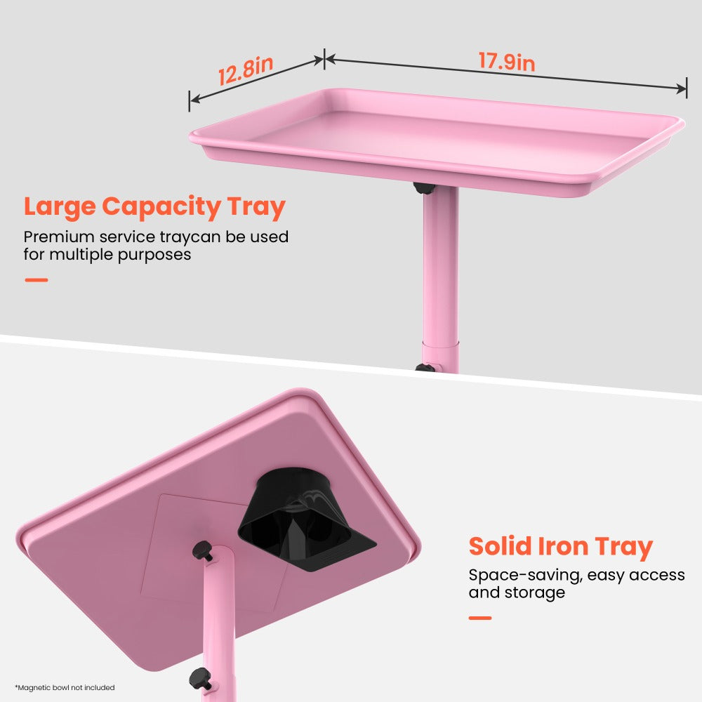 Premium Salon Tray Cart Tattoo Tray 17.9'' x 12.8'', Gold & Pink and Black Stylist Tray, Adjustable Height, Salon Tray On Wheels For Spa Storage, Stylist Blowdry And Clinic Use