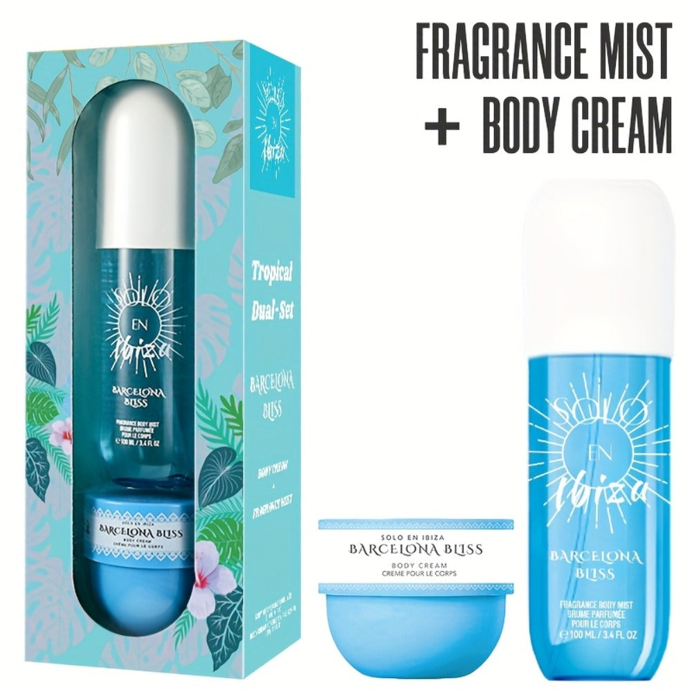 Body Hair Fragrance Mist Gift Set 2-Piece SOLO EN IBIZA Perfume Mist Body Cream Long Lasting Vanilla Fruit Scent 3.4 fl oz Unisex for Men Women 4 Scent Varieties