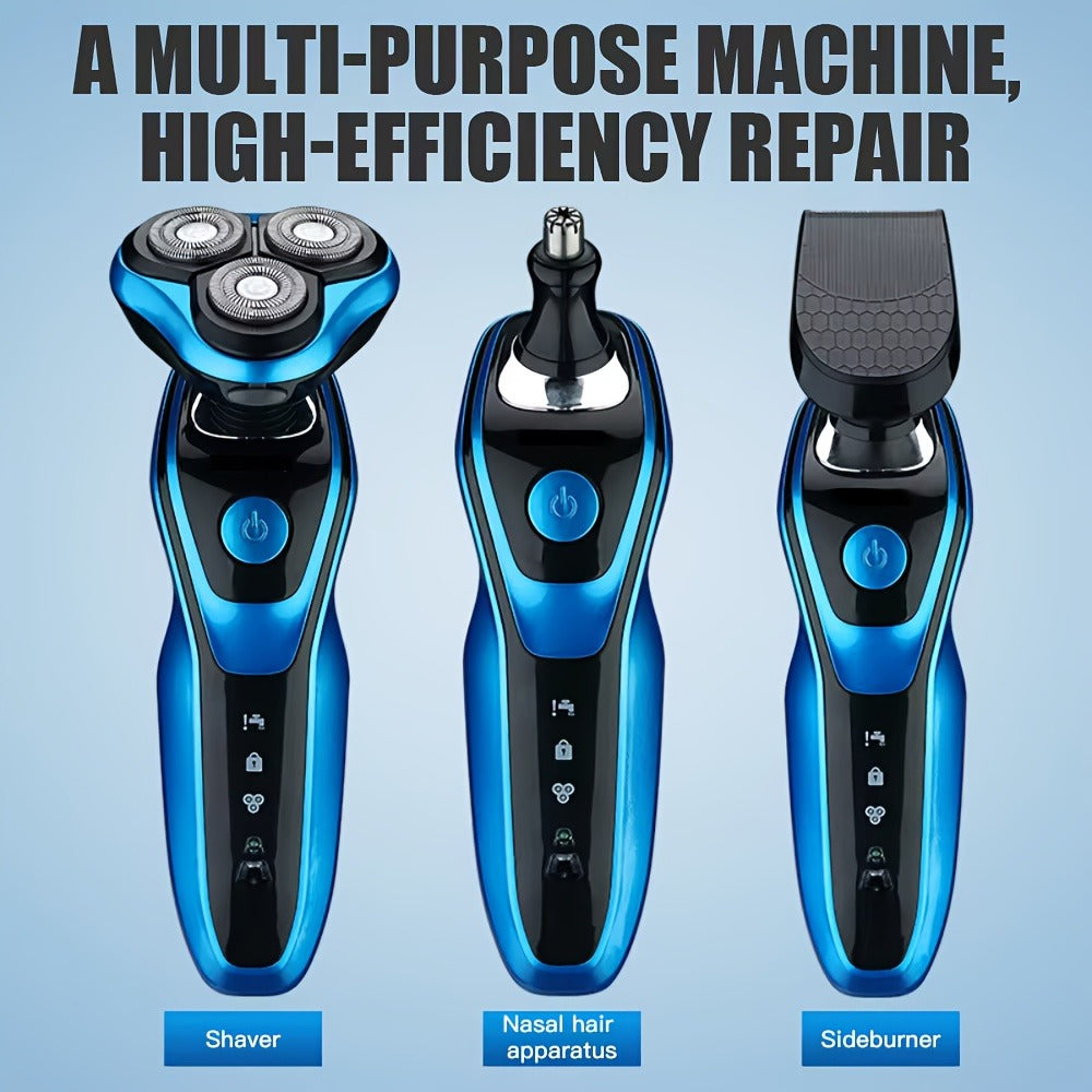 Electric Shaver for Men 3-in-1 USB Rechargeable Floating Blade Nose Hair Trimmer Sideburn Trimmer Digital Display Portable Grooming Kit Gift for Men Black Blue