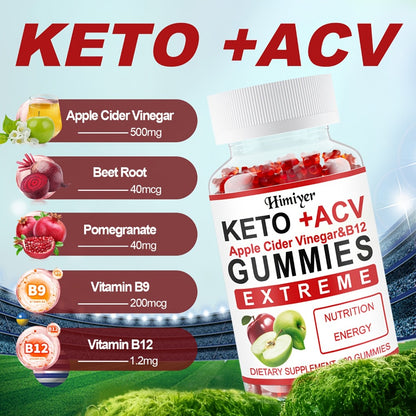 Apple Cider Vinegar Gummies with Pomegranate, Beet Juice & B12 - Keto ACV Gummies for Weight Management, Digestion & Energy - Vegan Probiotic Supplement for Men & Women, 60 Gummies