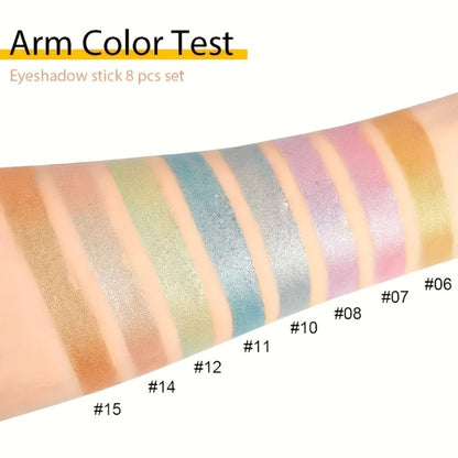Eyeshadow Sticks & Gel Eyeliner Set 8/16PCS Shimmer Highly Pigmented Waterproof Smudge-Proof Multi-Use Eye Makeup Kit for Festival Party Colorful Looks