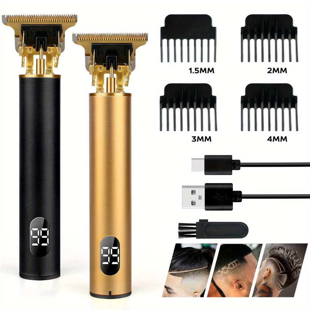 Hair Trimmer with LED Display, Rechargeable Hair Clippers, T-Blade Outline Trimmer for Men, Electric Pro Cordless Trimmer