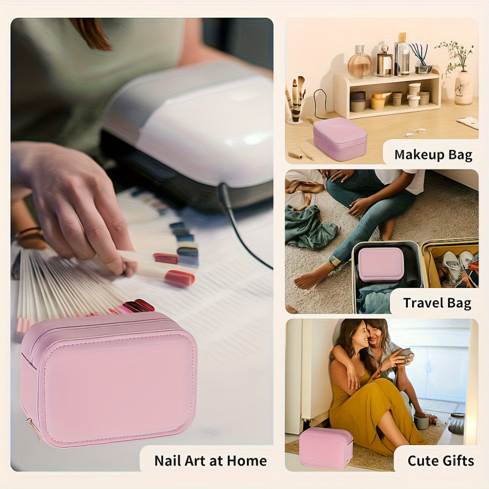 Lighted Makeup Mirror with Travel Case Cosmetic Bag Organizer - Adjustable 3-Color LED Light 1200mAh Rechargeable Portable Vanity Mirror for Women Gift