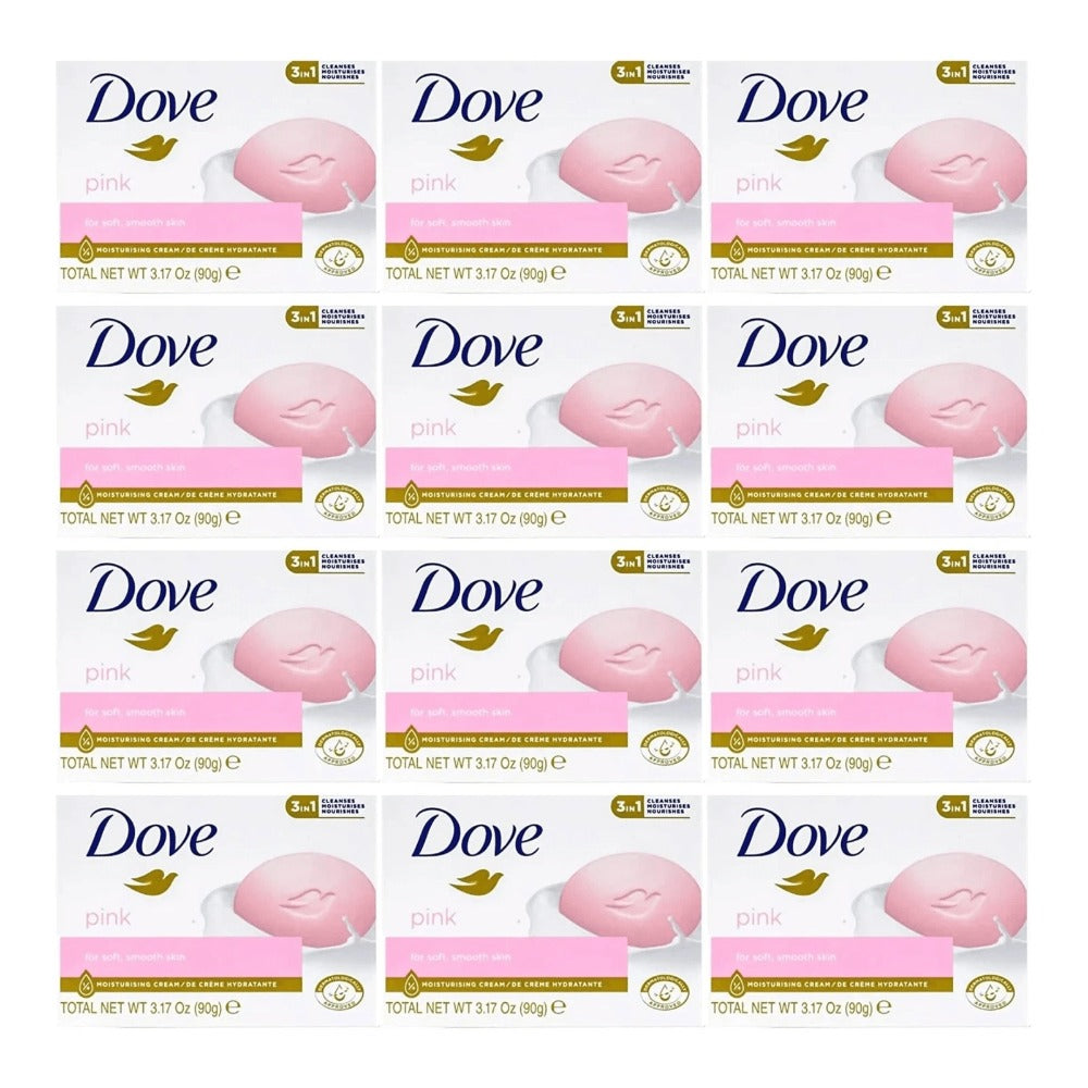 Dove Beauty Bar Soap Pink 12 Pack 90g Each Moisturizing Gentle Cleansing Bar with Skin Natural Nourishers for Soft Smooth Skin Daily Body and Face Wash Bar