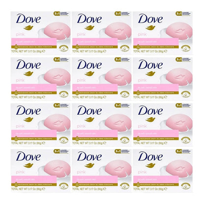 Dove Beauty Bar Soap Pink 12 Pack 90g Each Moisturizing Gentle Cleansing Bar with Skin Natural Nourishers for Soft Smooth Skin Daily Body and Face Wash Bar