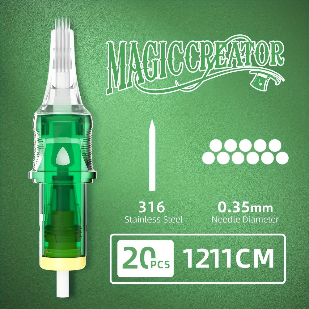 Disposable Tattoo Needles 20pcs Mixed Set - RL RS M1 C-M Multi-Gauge, High Transparency Cartridge, Lasting Sharpness & Ample Ink Capacity for Professional Artists & Beginners