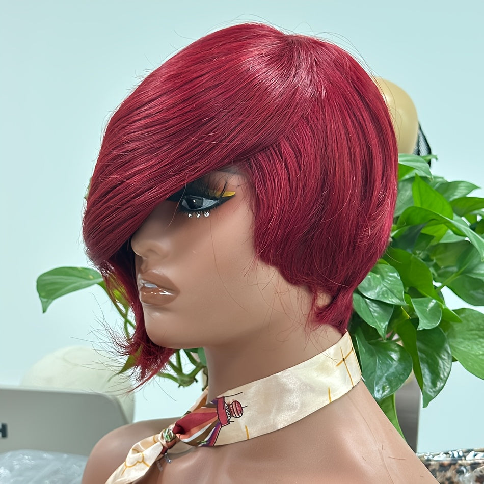 Short Pixie Cut Wig with Bangs 8 Inch Straight Virgin Layered Wigs Throw On and Go Glueless Wigs for Women Daily Party Wig