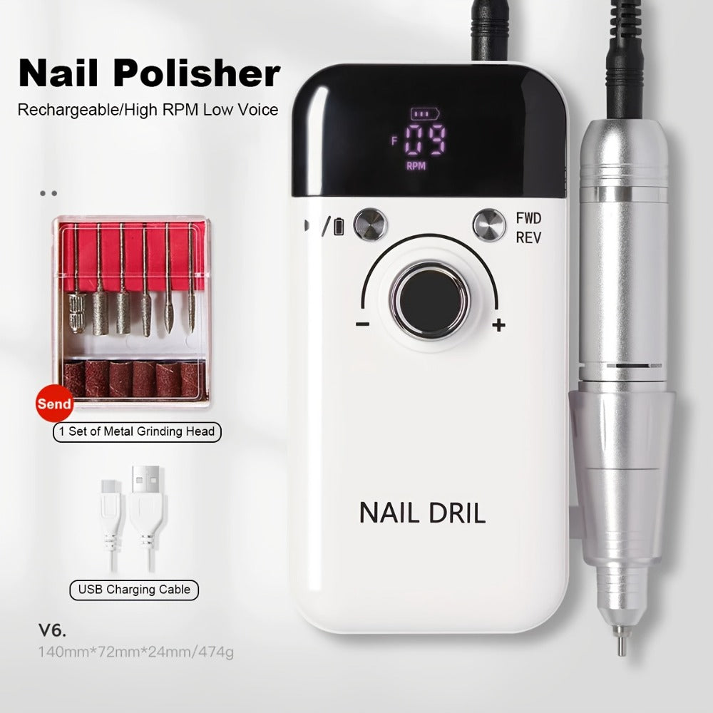 45000RPM Electric Nail Drill Machine with LCD Display Low Noise Rechargeable Nail File for Gel Polish Removal and Nail Polishing