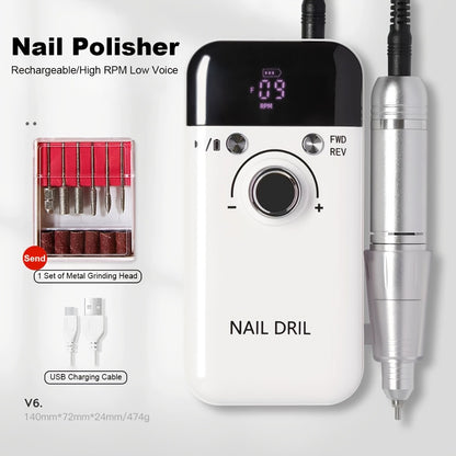 Electric Nail Drill Machine 45000RPM with LCD Display – Rechargeable Low Noise Nail File for Gel Polish Removal, Acrylic Nails & Nail Polishing | Professional Nail Drill for Home & Salon Use