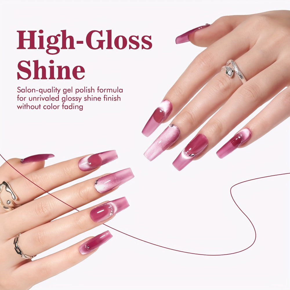 Cat Eye Gel Nail Polish Set 9 Colors with Magnet - Glass Bead Sparkling Effect, Magnetic Multi-Color Shifting UV Gel, Alcohol-Free for Salon & DIY Nail Art, Gift for Women