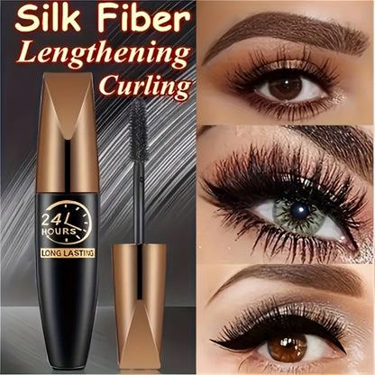 Mascara 8D Fiber Volume & Lengthening Smudge-Proof Waterproof Lash Enhancer, Long-Lasting Black Mascara Set with Eyeliner Pencil, Luxury Beauty Gift for Her