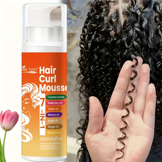 6.76oz 7-in-1 Hair Curl Mousse, Long-Lasting Hold with Cypress Oil, Rosemary Oil, Castor Oil, Bataan Oil, Moroccan Nut Oil, Ginger Oil, Coconut Oil, | Deep Moisturizing & Smoothing for All Hair Types, Essential for Styling, Hair Care Product
