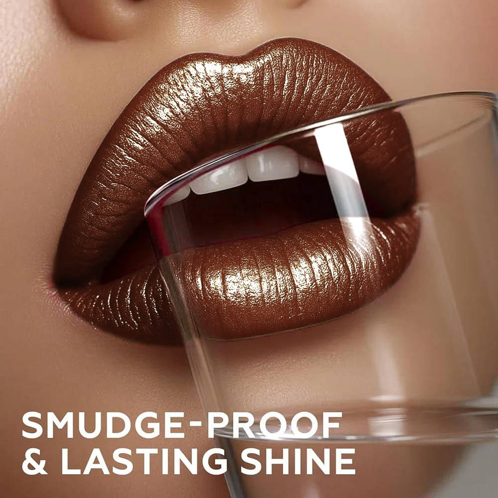 Luxury Golden Lipstick Set with Lip Liner Pencil — Brown Shimmer & Nude Lip Liner, Viral Fall Makeup Kit 2pcs Press Gold Lip Color