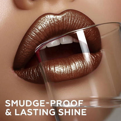 Luxury Golden Lipstick Set with Lip Liner Pencil — Brown Shimmer & Nude Lip Liner, Viral Fall Makeup Kit 2pcs Press Gold Lip Color