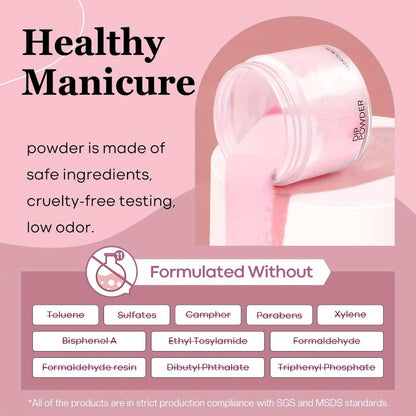 Dip Powder Nail Kit 11pcs Complete Set - 4 Colors Nude Grey Pink No Lamp Base Coat Top Coat Activator Nail Tools French Manicure Home Salon